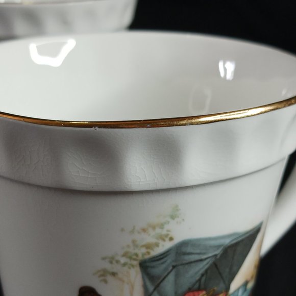 Staffordshire Tea Cups LOT of 4 with Antique Cars Victorian People and Gold Gild - Picture 15 of 15